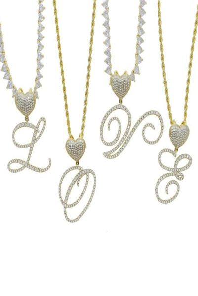 

chains arrived az cursive heart letters name pendant necklace iced out bling cubic zircon gold silver color charm hip hop jewelry6285737