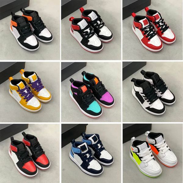 

kids jumpman 1 basketball shoes game royal scotts obsidian chicago bred sneakers melody mid multi-color tie-dye kids eur 26-35, Black