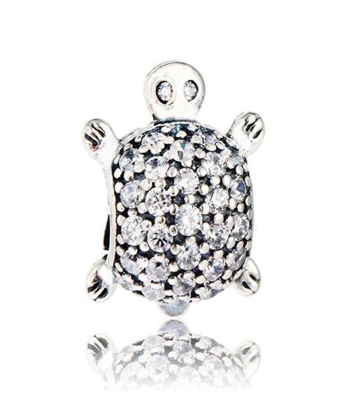 

diy fit bracelet real 100% 925 sterling silver turtle silver charm bead with clear cz for women original wholesale8487820, Black