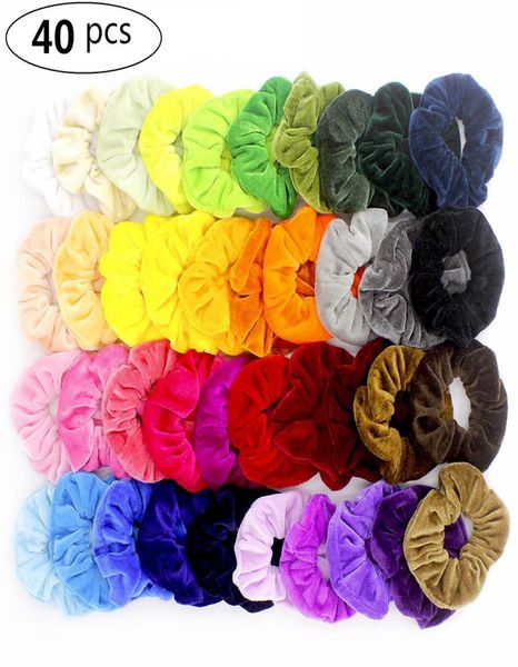 

2040 pcsset vintage hair scrunchies stretchy velvet scrunchie pack women elastic hair bands girl headwear rubber hair ties lj2001746068, Silver
