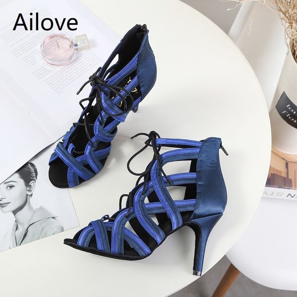 

sandals women ballroom latin dance boots ladys salsa professional dancing shoes laceup social danc sandals multiple heel height s014 230714, Black