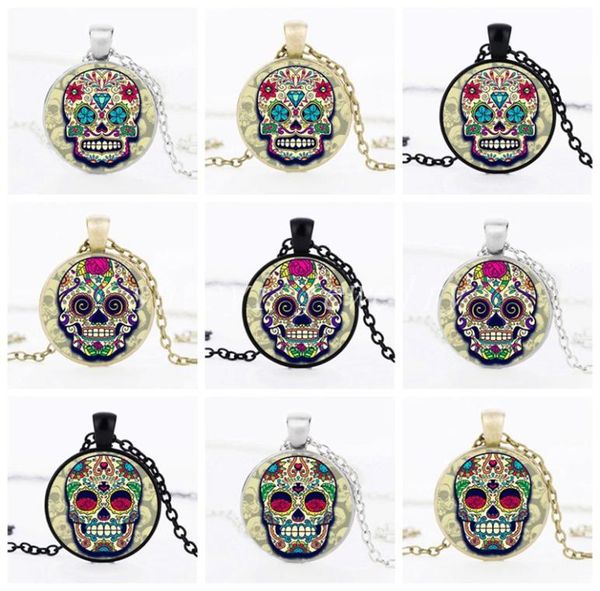

charms glass dome skull statement necklace jewelry sugar skull chain choker womenmen handmade necklaces pendants christmas gift1645808, Silver