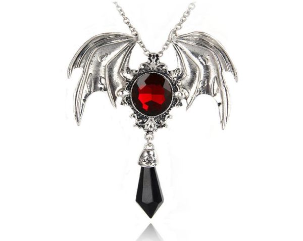 

vintage victorian bat wing gothic crystal pendant necklace sweater chain jewelry halloween gift for teen women men necklaces1833919, Silver