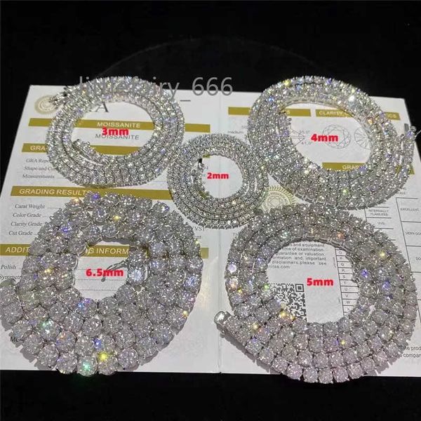 

hip hop iced out fine jewelry necklace women men 925 sterling silver 2mm 3mm 4mm 5mm moissanite vvs diamond tennis chain