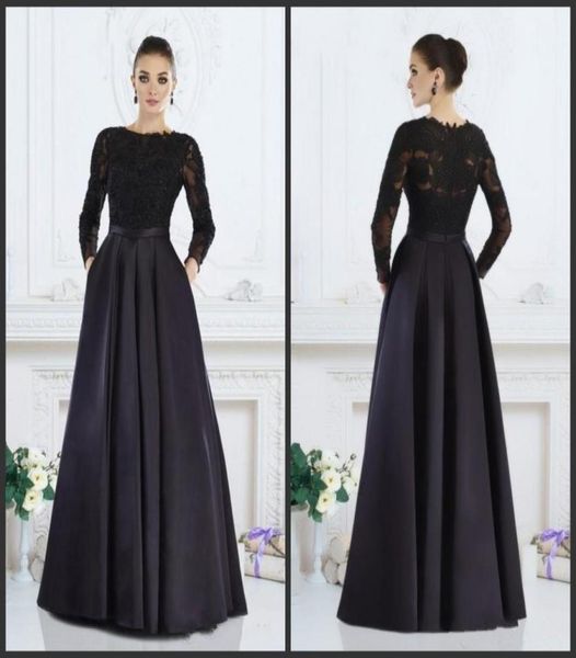 

black mother of the bride dresses with pockets lace long sleeves elegant evening party gowns a line satin dress formal occas5734863, Black;red