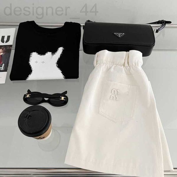 

two piece dress designer goods 23 summer new short skirt style flower bud waist pocket letter embroidery versatile a-line half 8ks3, White