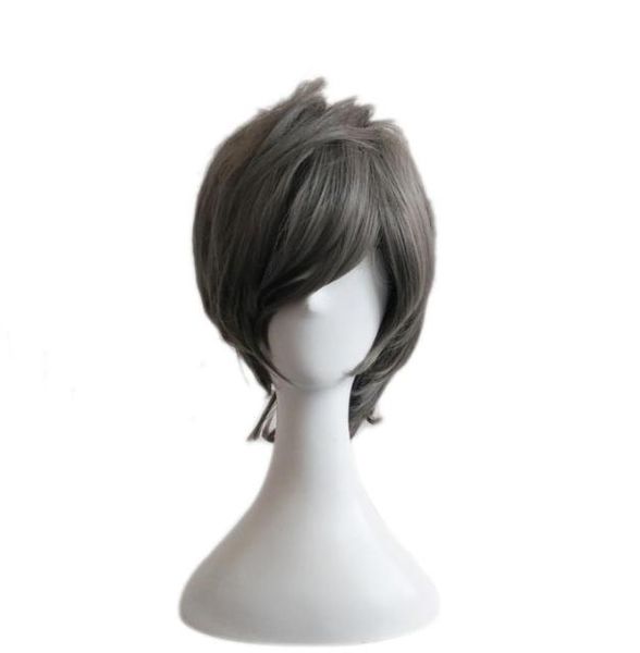 

woodfestival short grey wig men anime cosplay heat resistant wigs natural synthetic fiber hair harajuku boy4711395, Black