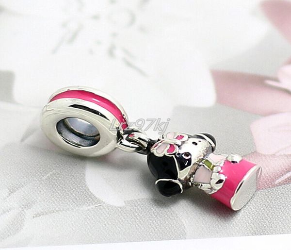 

2015 new 925 sterling silver korean doll dangle charm bead with enamel fits european jewelry bracelets necklaces & pendants2656216, Black