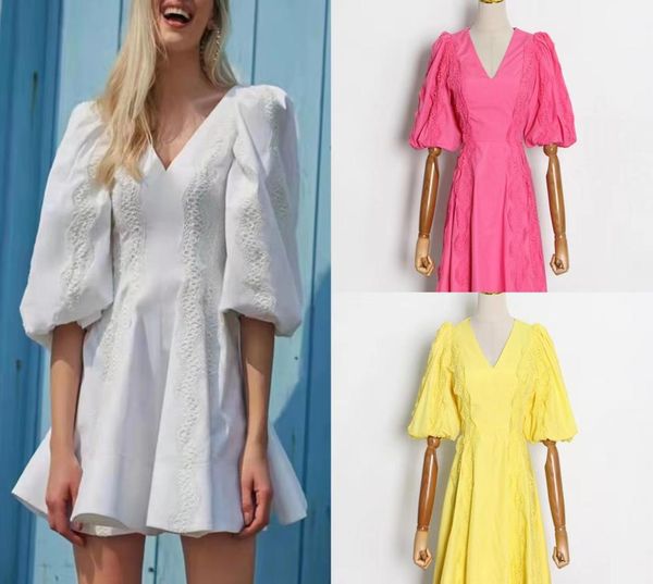 

summer highquality lace stitching puffsleeve holiday dress06247444, Black;pink