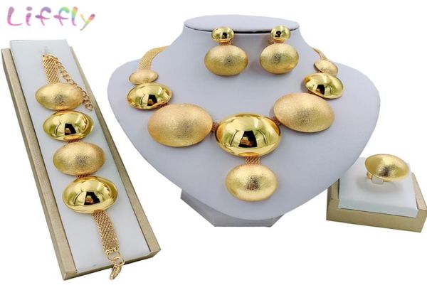 

liffly african jewelry sets round necklace bracelet dubai gold jewelry set for women wedding party bridal earrings ring jewelry y29435454, Slivery;golden