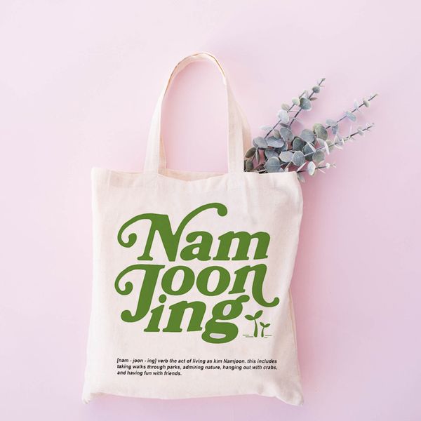 

the tote bag 1 pc namjooning pattern canvas shoulder bag, kpop fans totes,kpop fans shopper, versatile shopper organizer