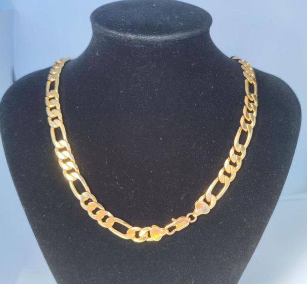

10mm italian figaro link chain men039s necklace 21inch 55cm 14k yellow gold stamped brass fine solid4414117, Silver