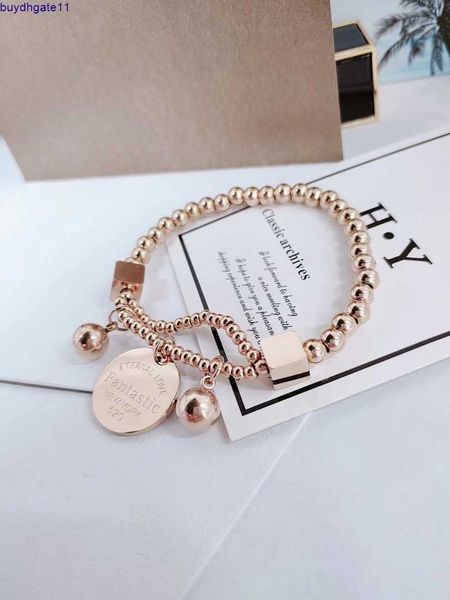 

2023 new fashion accessories double square steel ball english round brand pendant beads bracelet personality cool women's hand jewelry, Silver