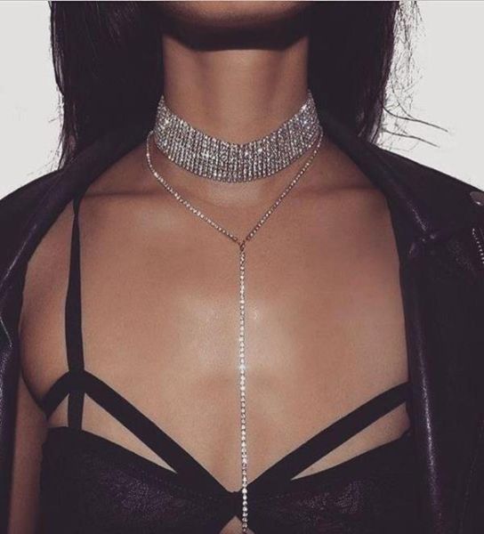 

brand rhinestone choker crystal statement necklace women chokers chunky necklace tassel collier pendant fashion wedding jewelery 21493009, Golden;silver