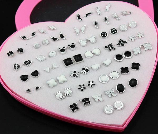 

jewelry whole lot 36 pairs mixed styles black white cartoon plastic stud earrings for girl women hypoallergenic earrings gift 1599602, Golden;silver
