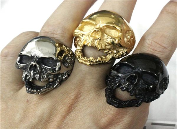 

1pc new 5 colors huge ghost skull ring 316l stainless steel man boy fashion personal design biker skull ring1200096, Silver