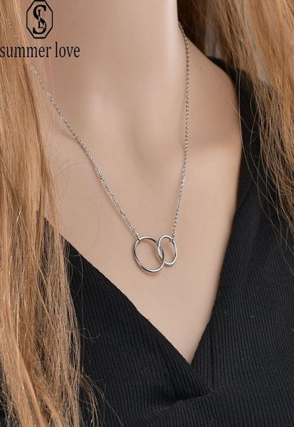 

new stainless steel two circle pendant necklace for women double rings interlocking circles infinity linked rings friendship 6692605, Silver