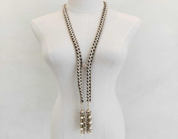 

2020 brand fashion party for women vintage multipl pearl long belt gold color black leather necklace belt party fine jewelry7236862, Silver