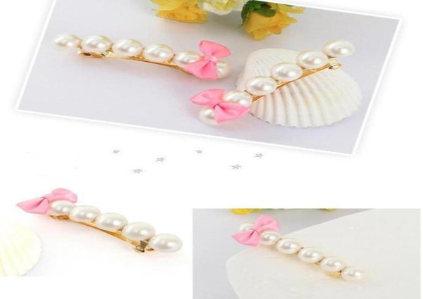 

women pearl bowknot hair clip hair accessories 2017 new fashion hair barrettes girls headwear jewelry 7 colors 8825321, Golden;silver