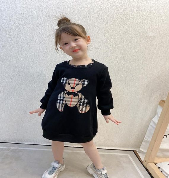 

designer girls sweatshirt dress 2021 new children bear appliqued casual jumper kids round collar long sleeve dress a47137478842, Red;yellow