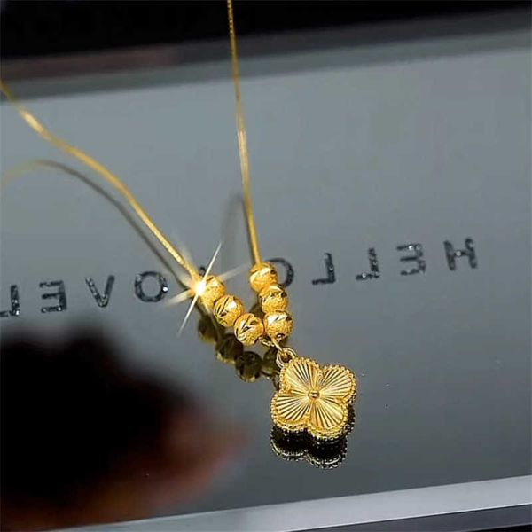 

advanced four-leaf clover pendant transfer bead female cool style small fragrance necklace fresh summer, Silver