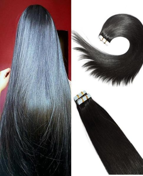 

tape in human hair extensions 1b natural color remy human hair extensions silk straight 100g 40pcs5289514, Black