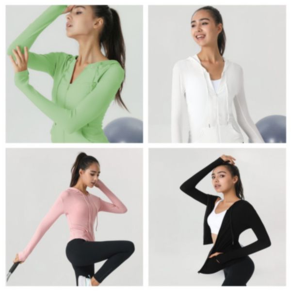 

hooded fashion yoga jacket slim fit quick-drying casual sports long-sleeved zipper skin-friendly running cardigan fitness clothes women alx