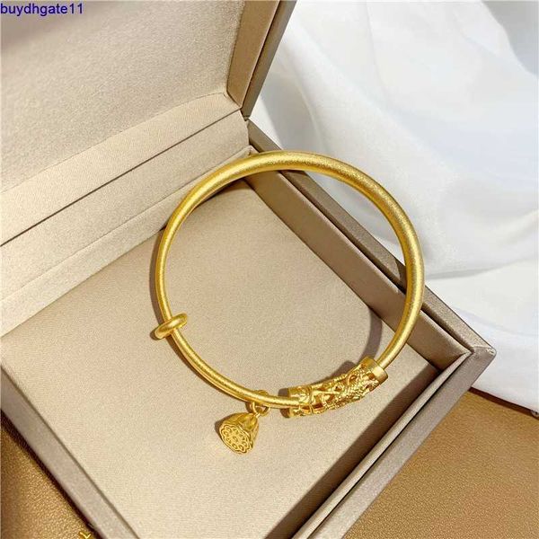 

2023 new fashion accessories hollowed out carved lotus pomace ancient method bracelet brass gold-plated round belly push-pull female, Silver