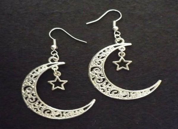 

alloy ancient silver hollow moon star charm dangle earrings fashion creative women jewelry designer earrings friend holid6924981