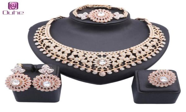 

handmade dubai gold color crystal wedding necklace bangle earring ring women italian bridal costume jewelry set4036412, Slivery;golden