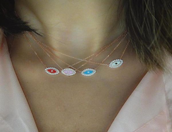

promotion 5 color hamsa blue white pink red enamel eyes charm pendant with 925 sterling silver jewelry link chain necklace cj191225545453