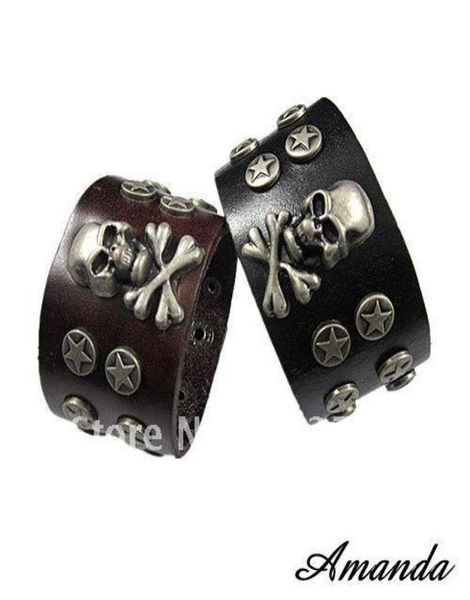 

sl388leather braceletmen cacowhide punk skull braceletfashion jewelry100 genuine leatherhandmade jewelry3576450, Golden;silver