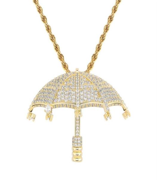 

hip hop umbrella zircon pendant necklace for men golden alloy rhinestone luxury cuban chain fashion jewelr292g2625185, Silver