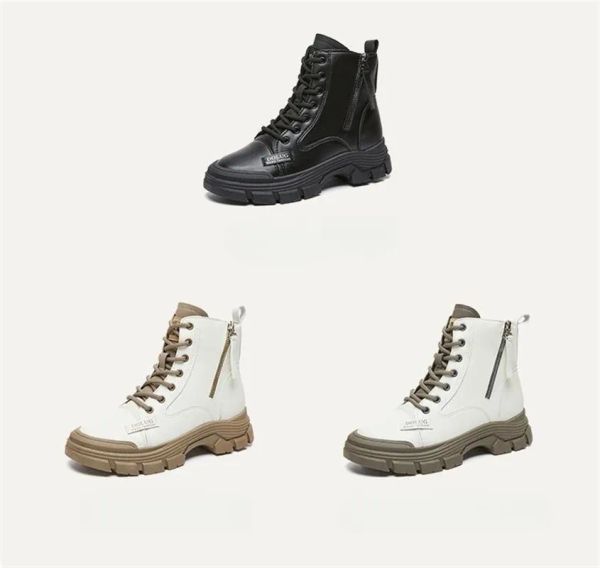 

casual shoes ladies martin boots new high-short fashion side zipper women's thick-soled high leather, Black