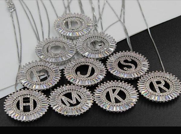

copper round zircon 26 letters initial letter necklace charm tibetan silver name square rhinestones women girls choker pendant 278920