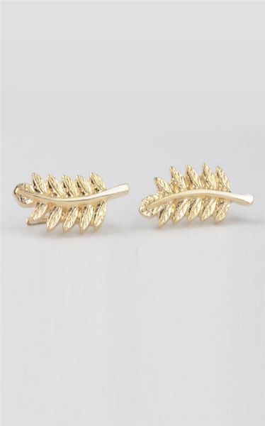

new vintage jewelry exquisite feather earrings for women beautiful tree simple leave earrings gold silver plated ear clip kka1798776178, Golden;silver