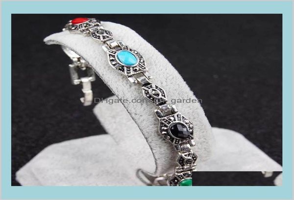 

charm womens retro vintage natural stone cute tibet silver bracelet bangel ladies accessories ji9lg9978563, Golden;silver