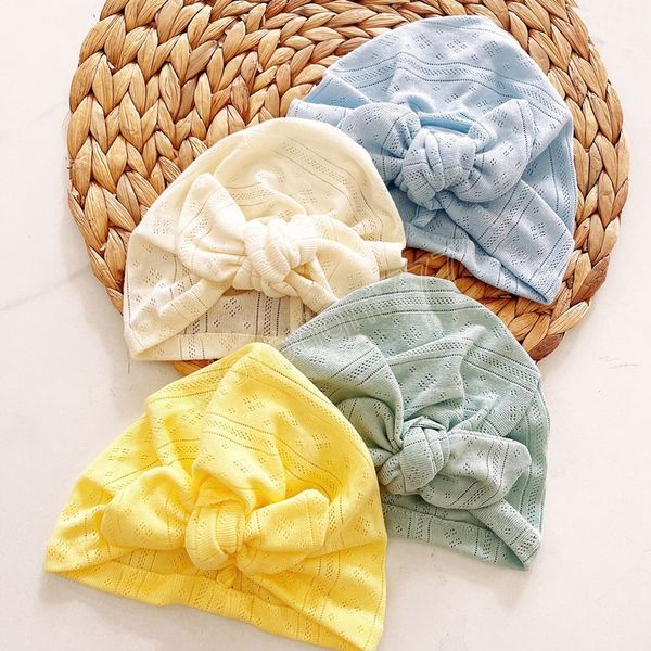 

lovely bowknot cotton baby hat cute solid color baby girls boys turban hat soft newborn infant cap beanie head wraps, Yellow