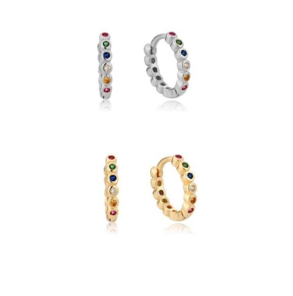 

hoop huggie gold silver color simple huggies full rainbow zircon hoops earring for women fashion piercing pendiente jewelry whol5427583, Golden;silver
