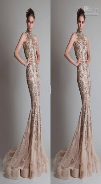 

high neck and luxurious silver appliques see through organza button back mermaid trumpet elie saab evening formal prom dresse4377015, Black
