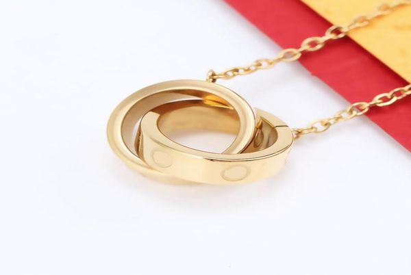 

luxury screw necklaces women round ring pendant stainless steel couple double circle gold necklace jewelry for neck gifts for woma9193460, Silver