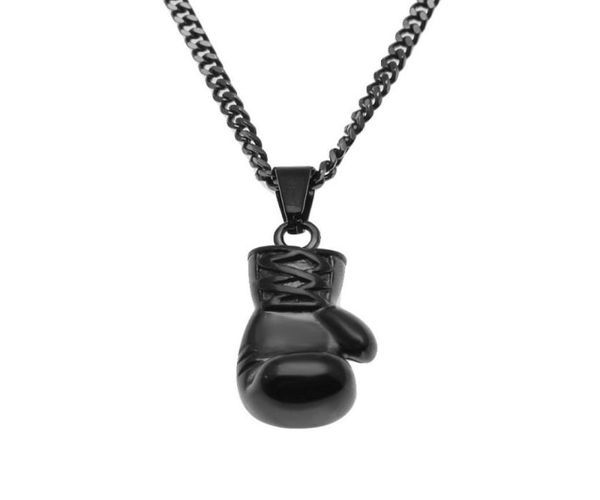 

mens hip hop necklace jewelry stainless steel black boxing gloves pendant necklaces with 3mm60cm gold cuban chain2553823, Silver