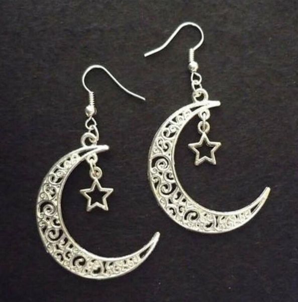 

alloy ancient silver hollow moon star charm dangle earrings fashion creative women jewelry designer earrings friend holid5374041