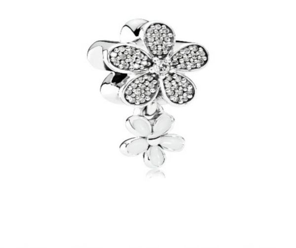 

andy jewel authentic 925 sterling silver beads dazzling daisy duo white enamel & clear cz charms fits european style jewelry bracelets & nec, Black