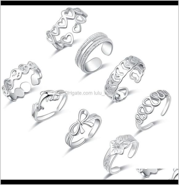 

toe rings body jewelry 8 piece foot set small tail bow dolphin love shape hawaiian jewelry gqelq toe rings4405056, Silver