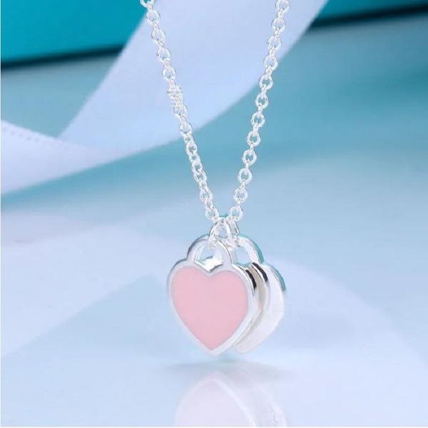 

fashion classic 925 sterling silver necklace double heart pendant necklace man women party wedding jewelry with box