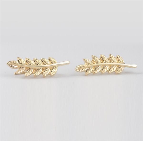 

new vintage jewelry exquisite feather earrings for women beautiful tree simple leave earrings gold silver plated ear clip kka1792537463, Golden;silver