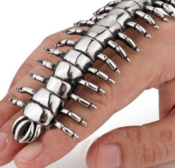 

ship 107g huge amp heavy casting 35mm stainless steel cool mens jewelry retro punk biker centipede link bracelet bangle f1544334, Black