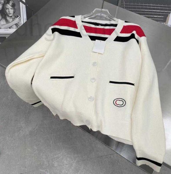 

women's sweaters designer autumn and winter new g stripe color blocking jacquard women's v-neck knitting cardigan b5sy, White;black