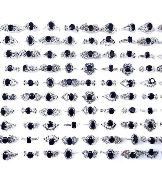 

whole 100pcsbox women039s finger rings vintage black glass crystal antique silver plated retro style jewelry ring party gi2650547, Golden;silver